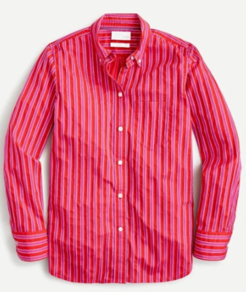 J. Crew Classic-fit Textured Stripe Shirt in Cerise Fuchsia Ivory Size 12